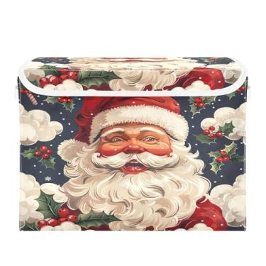 Imagem de SEHANY Linda caixa de armazenamento de Papai Noel de Natal com tampas e alças, organizador de cestas de armazenamento de tecido dobrável, caixas de armazenamento de cubos grandes para roupas, cobertor
