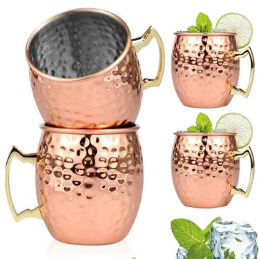 Imagem de ZJRDYYK Conjunto de 4 copos de aço inoxidável, 473 ml, copos de aço inoxidável com alça para casa, restaurante, acampamento, festa, ar livre, bebida quente e fria