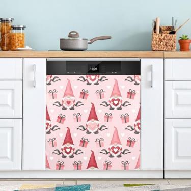 Imagem de ATTX Capa magnética para lava-louças Valentine Gnomos | Adesivo decorativo de eletrodomésticos de 58 x 66 cm para armários domésticos e eletrodomésticos #239