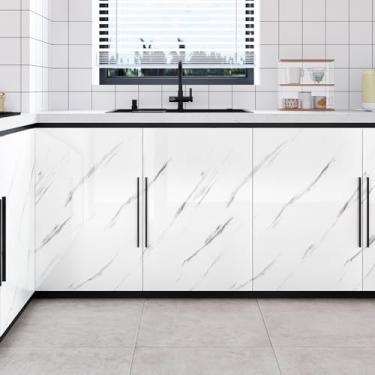 Imagem de Yullpaper Papel de contato de mármore branco, papel de parede de mármore removível para bancadas, armários, papel de parede branco autoadesivo para banheiro 40 x 192 cm