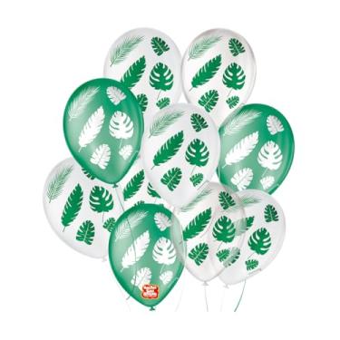 Imagem de Balões São Roque 9 Polegadas Tema Folhas Tropicais Sortido 25 unidades