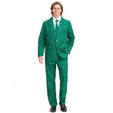 Imagem de Boveco Men's St Patricks Day Suit 3 PCS Shamrock Print Suit with Blazer Pants Tie Irish St. Paddys Holiday Party Green XL