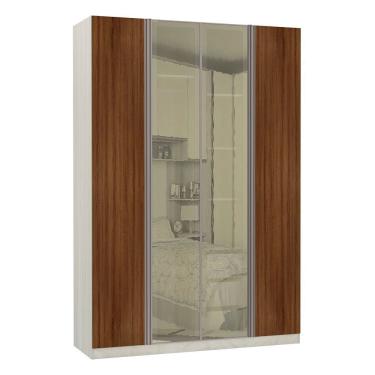 Imagem de Guarda Roupa Solteiro 4 Portas 3 Gavetas Prime Plus Com Vidro Reflecta 1,59 Cm Luciane Móveis