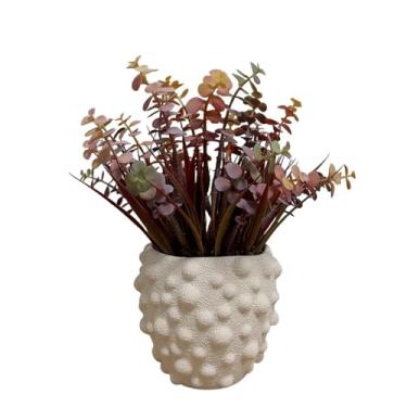 Imagem de pcagfaajmh Decoração de casa plantas artificiais outono com vaso de flores suculentas folhas vermelhas bonsai planta festival