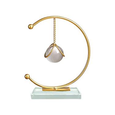 Imagem de DIYOMR Bola de cristal transparente decoração de arte abstrata ouro ferro moderno ornamentos decorativos para casa, sala de estar, quarto, decoração de escritório (lua)