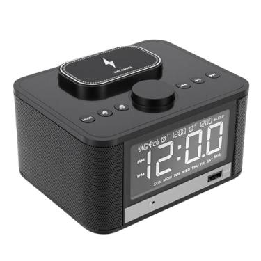 Imagem de Jectse Despertador de Alto-falante de Mesa de 5W, Alto-falante de Rádio FM Com Carregamento Sem Fio e Display LCD, para Uso Em Escritório Em Casa, Hotel (plugue americano)