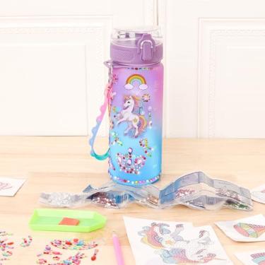 Imagem de DJAPWPX Kit DIY Decore sua própria garrafa de água com adesivo de chaveiro, kit de artesanato de garrafa de água, 600 ml