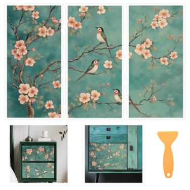 Imagem de beinkmake 3 folhas vintage árvores e pássaros esfregar em transferências para artesanato e móveis 30 x 15 cm flores de cerejeira adesivos de transferência de móveis para armários de madeira decoração
