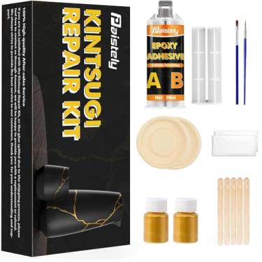 Imagem de Kit de reparo Kintsugi, kit Kintsugi seguro para alimentos, conserto de cerâmica quebrada, jade, vidro, cerâmica significativa, cola dourada Kintsugi para cerâmica e reparo de porcelana perfeita para