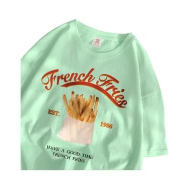 Imagem de Camiseta Feminina De Algodão Com Estampa De Batata Frita, Estilo Solto