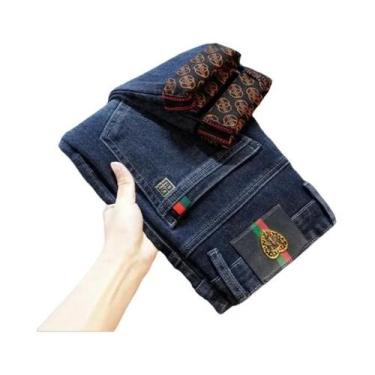 Imagem de Calças Jeans Masculinas De Inverno Estilo Skinny Com Design Impresso C