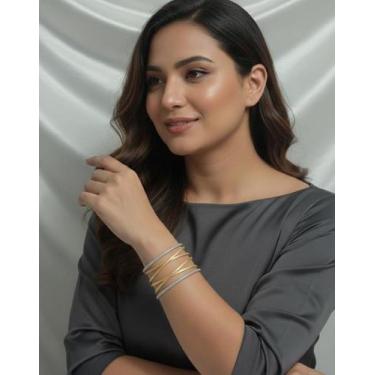 Imagem de Bracelete Dourado linhas Cruzados Brilhante Bijuteria - Deusa Modas, D