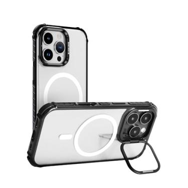 Imagem de Capa BeYourSanta para iPhone 16 de 6,1 polegadas, compatível com MagSafe, capa traseira transparente com suporte, proteção à prova de choque, moldura preta (iPhone 16 ProMax)