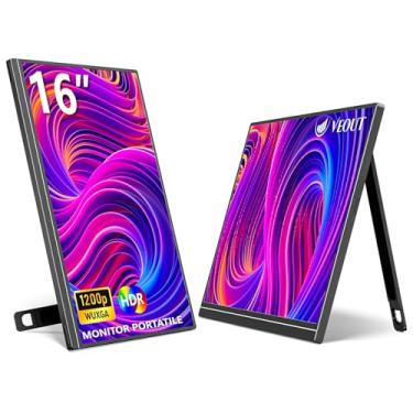 Imagem de Veout Monitor portátil de 16 polegadas, monitor de laptop IPS 1920 x 1200p com USB-C, monitor de jogos HDMI Freesync com suporte, disponível em quatro cores, ultrafino de 0,8 cm para viagens e uso no