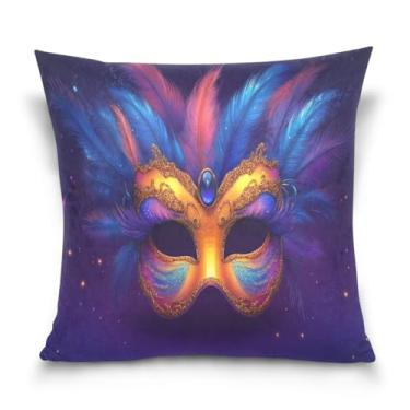 Imagem de ATTX Capas de almofada de máscara colorida de carnaval 50 x 50 cm capas decorativas com zíper para sala de estar sofá-cama (564)