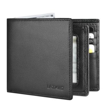 Imagem de LATKWO Carteira masculina – Bolso frontal fino de couro legítimo com bloqueio de RFID, grande capacidade, com 10 compartimentos para cartão, 2 compartimentos para identidade e 2 bolsos para dinheiro