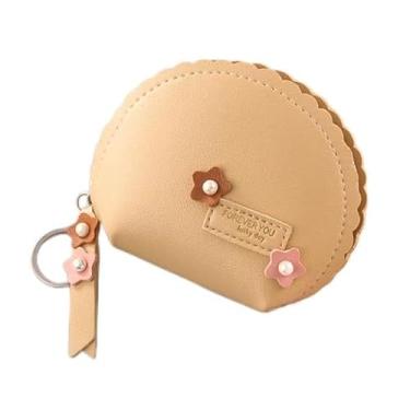Imagem de Carteira feminina – cáqui, mini carteira com zíper, bolso para identidade, compacta, fina com chaveiro para pendurar