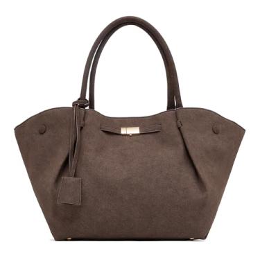 Imagem de NEWBELLA Bolsa feminina de couro vegano, bolsa de grande capacidade, bolsa de ombro vintage Hobo com alça superior para uso diário e trabalho, Camurça café