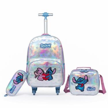 Imagem de Kit Mochila Rodinha Disney Lancheira Estojo Escolar Stitch Infantil Feminina-Feminino