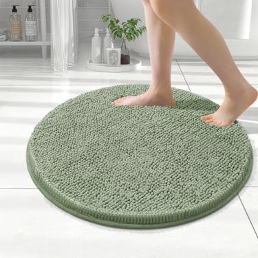 Imagem de Smiry Tapetes redondos de chenille de luxo 61 x 61 cm, extra macios e absorventes, laváveis na máquina, tapete de pelúcia antiderrapante para banheira, chuveiro e banheiro, verde sálvia