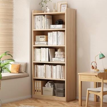 Imagem de Estante de madeira, armário de armazenamento independente, estante de livros, pequena estante de canto estreito, estante moderna, prateleiras de livros abertas independentes, para sala de estar