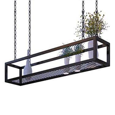 Imagem de Rack de teto suspenso com suporte de flores e cabide de utensílios de cozinha, estrutura de ferro de metal preto, organizador de armazenamento de cozinha para bar, adega, garagem, restaurante, 80 × 25