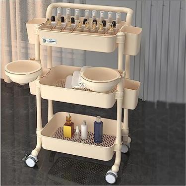 Imagem de Carrinho de carrinho de salão com rodinhas de 3 níveis com apoio de braço suave e rodas de freio silenciosas, divisor ajustável, rack de armazenamento utilitário de plástico - organizador móvel