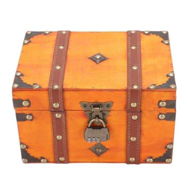 Imagem de Zerodis Caixa de Armazenamento de baú de Tesouro de Madeira Caixas de Joias Artesanais Vintage Com Trava de Metal para Joias, Brinquedos, Cartas de tarô e Decoração de Casa, Fechadura e Chaves de