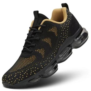 Imagem de Kapsen Tênis masculino para caminhada, corrida, respirável, moderno, tênis, malha, treino, casual, atlético, academia, esportes, Z55 preto dourado, 45