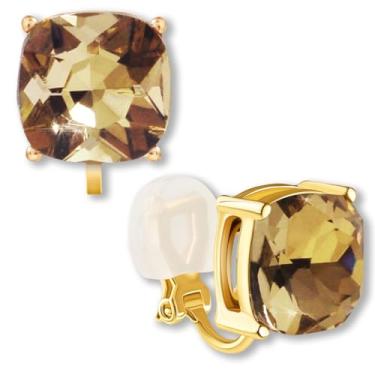 Imagem de Brincos de pressão quadrados grandes para mulheres - Brincos confortáveis não perfurados para mulheres em tom dourado, brincos de pressão de pressão, one-size, Strass, Sem Pedra Preciosa