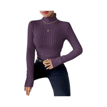 Imagem de Camiseta Feminina De Manga Longa Com Gola Alta E Ajuste Slim, Textura 