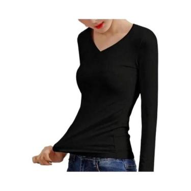 Imagem de Camiseta Térmica Feminina De Manga Longa Em Veludo Cor Sólida Para Inv
