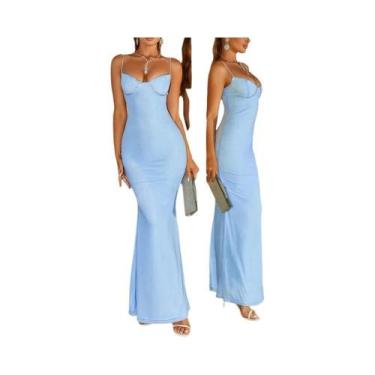 Imagem de Vestido Longo Feminino De Verão Em Malha Elástica Com Decote Baixo E C