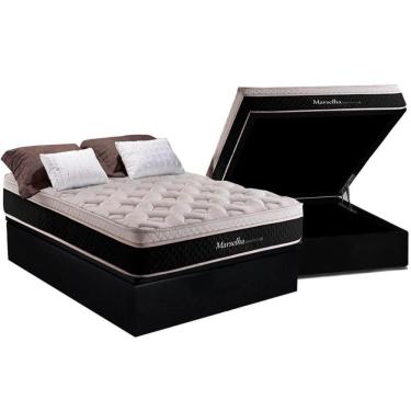 Imagem de Cama Box Baú Casal: Colchão Molas Masterpocket Ensacadas Herval Maxspring Marselha + Base Crc Suede Black (138x188)