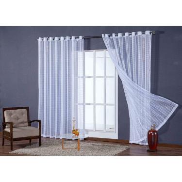 Imagem de Cortina Voal Xadrez Branco Para Sala E Quarto 4,00X2,80