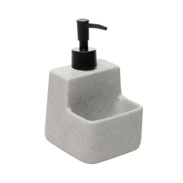 Imagem de Porta Detergente Líquido 360ml C/Suporte P/Esponja de Cerâmica Granilite Cinza Lyor