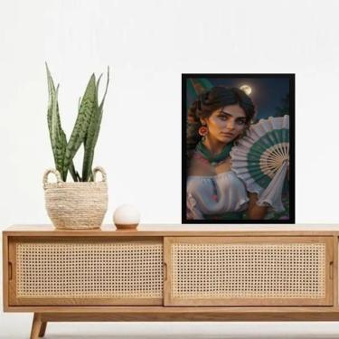 Imagem de Quadro Decorativo Cigana Lua Cheia - Leque 45X34Cm - Vidro