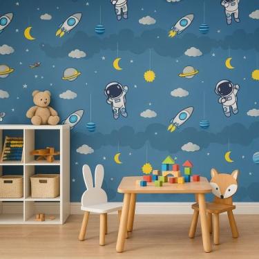 Imagem de Papel de Parede Adesivo Autocolante Decorativo Astronauta Azul 5 METRO