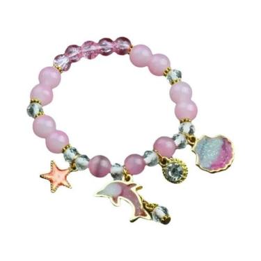Imagem de Pulseira De Charme Em Metal Com Estrelas E Golfinhos, Com Contas Rosa,