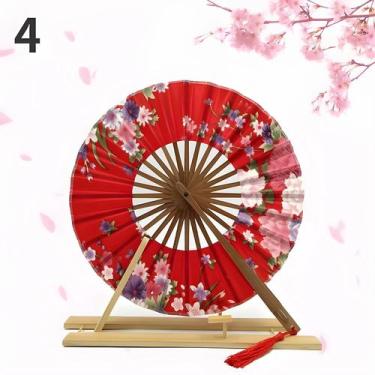Imagem de Leque Redondo Japonês Portátil E Dobrável Para Mulheres, Leque Decorat