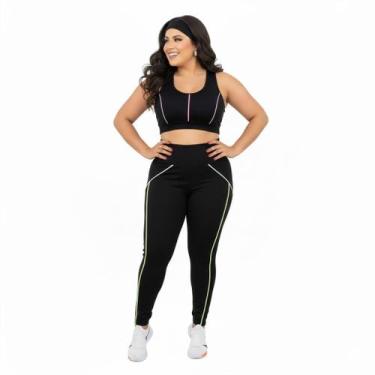 Imagem de Conjunto Fitness Feminino Calça Legging Top Plus Size - WM, G1, Preto,
