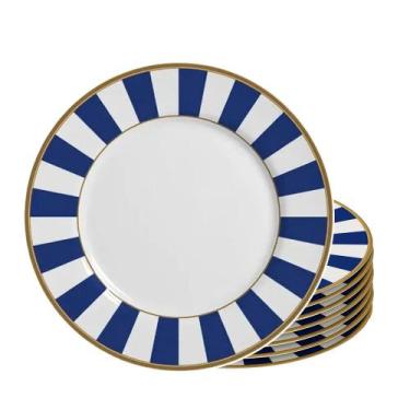 Imagem de Jogo 8 Pratos de Sobremesa de Cerâmica Stripe Azul Alleanza 20cm