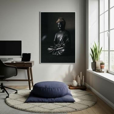 Imagem de Quadro Decorativo Estátua De Buda 70x50cm Mold Branca