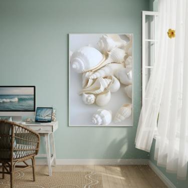 Imagem de Quadro Decorativo Conchas Marinhas Brancas-70x50cm