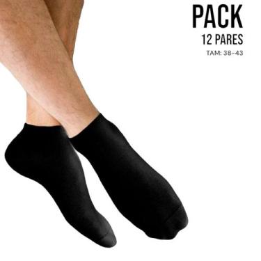Imagem de Kit 12 Pares Meia Algodão Soquete Cano Baixo Branca Preta 38-43 896 - 