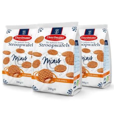 Imagem de Kit 3 Mini Biscoito Stroopwafel Importado 230g  Waffle Holandês Carame
