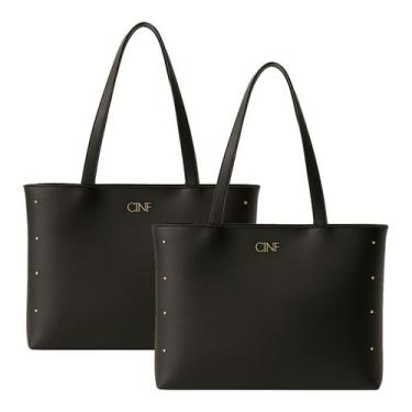 Imagem de Bolsa Sacola Feminina Grande De Ombro Kit 2 Peças - CINF, Preto