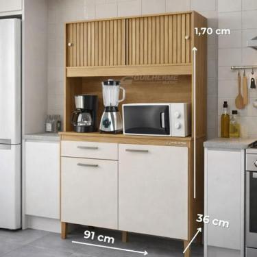 Imagem de Armário de cozinha Pequeno de chão 4 Portas Ripado 3D Kit Cozinha Cear