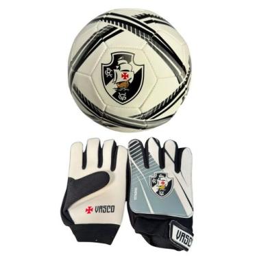 Imagem de Luva De Goleiro Infantil DRB + Bola Vasco Da Gama, Branco, Preto, 5
