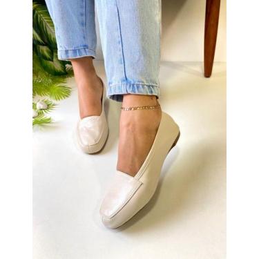 Imagem de Mocassim Feminino OFF Couro Legítimo Sapatilha Bico Quadrado Marca Nil